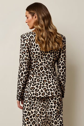 Leopard Coffee One Button 2 Piece Midi Pencil Business Suit
